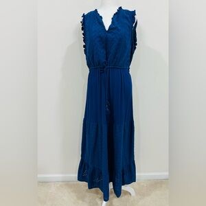 Nurture By Westbound Navy Blue V Neck Eyelet Trim‎ Prairie Dress Sz XL